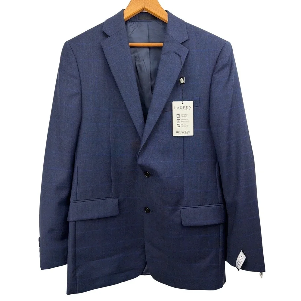 Lauren Ralph Lauren Blue Windowpane Wool Blend Sport Coat Blazer 40L NWT